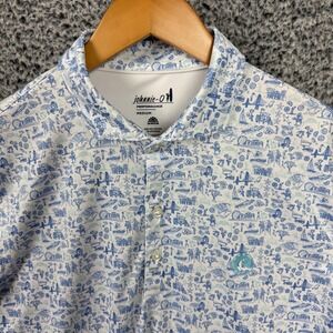 Johnnie-O Shirt Mens Medium Blue Print Golf Polo Performance Stretch UPF 50